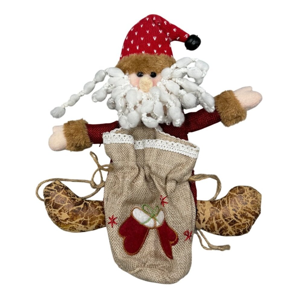 Christmas Santa Claus Plush Decor With Burlap gift Bag & Heart Pattern bell READ
